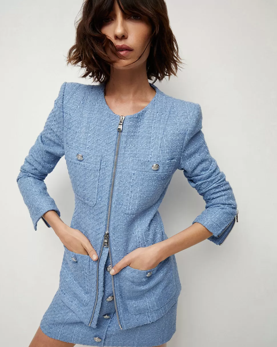 Veronica Beard Clothing | Jackets & Vests>Agni Blue Tweed Two-Way Zip Dickey Jacket Skylight