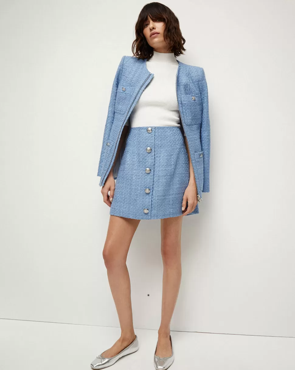 Veronica Beard Clothing | Jackets & Vests>Agni Blue Tweed Two-Way Zip Dickey Jacket Skylight