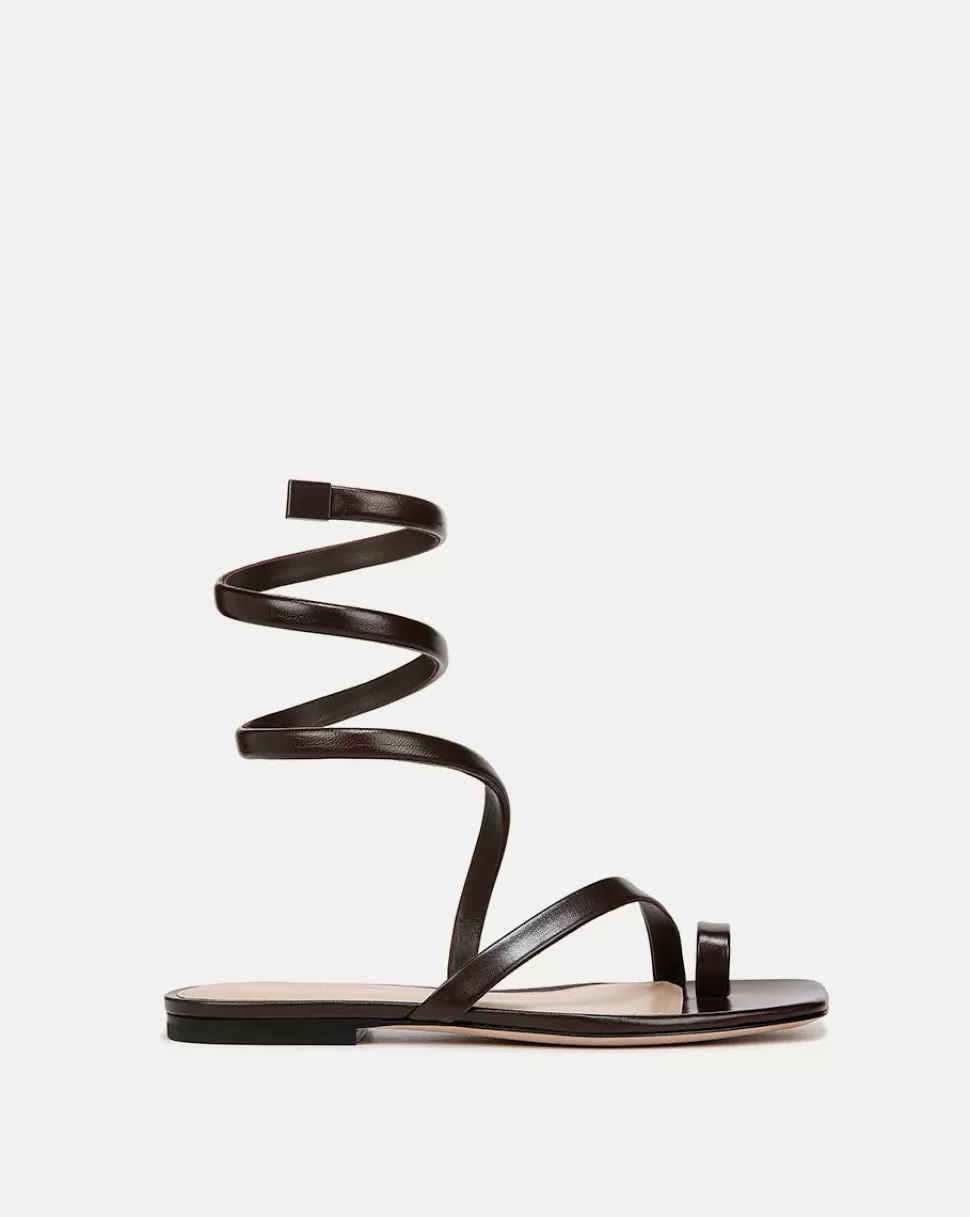 Veronica Beard Shoes | All Shoes>Allura Flat Leather Ankle-Wrap Sandal Cacao