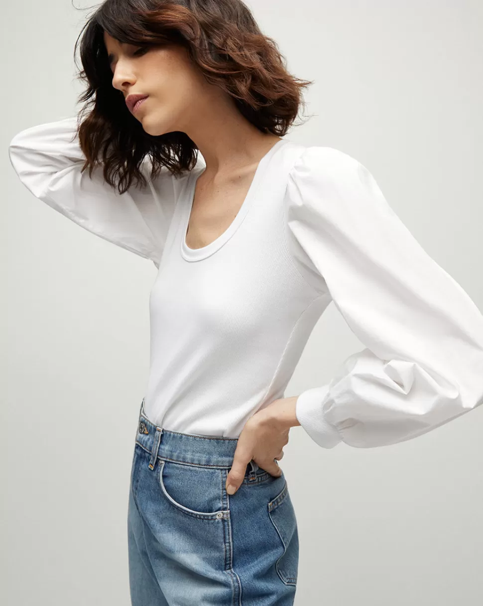 Veronica Beard Tops & Tees | Clothing>Anabel Poplin Puff-Sleeve Top White