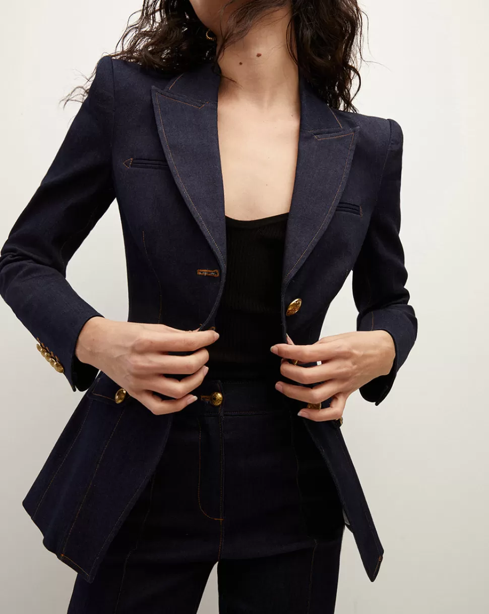 Veronica Beard Best Sellers | Jackets & Vests>Anoki Fitted Dark Denim Dickey Jacket Dark Oxford