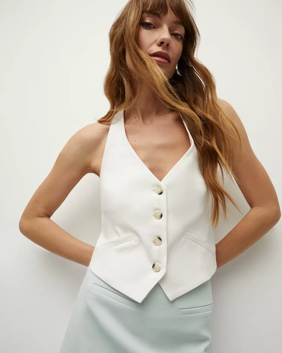 Veronica Beard Clothing | Jackets & Vests>Arabella White Linen Halter-Neck Vest Off-White