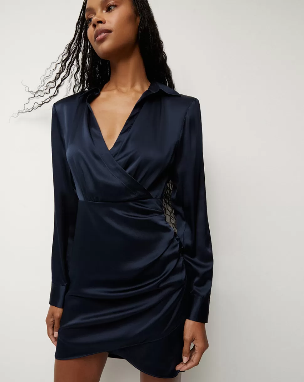 Veronica Beard Dresses | The Vacation Edit>Arceli Stretch-Silk Long-Sleeve Mini Dress Navy