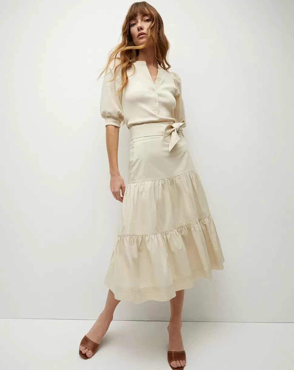 Veronica Beard Clothing | Skirts & Shorts>Armida Tiered Stretch-Cotton Midi Skirt Limestone