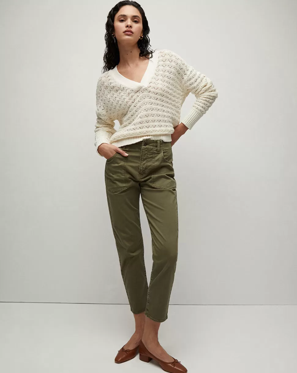 Veronica Beard Clothing | Pants>Arya High-Waist, Straight-Leg Cotton-Twill Pant Army