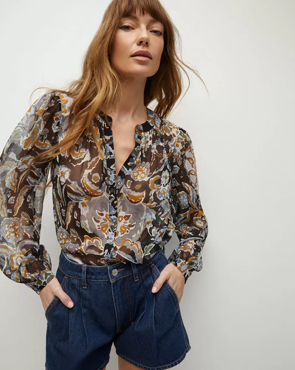 Veronica Beard Tops & Tees | Clothing>Ashlynn Paisley Silk Georgette Blouse Black Multi