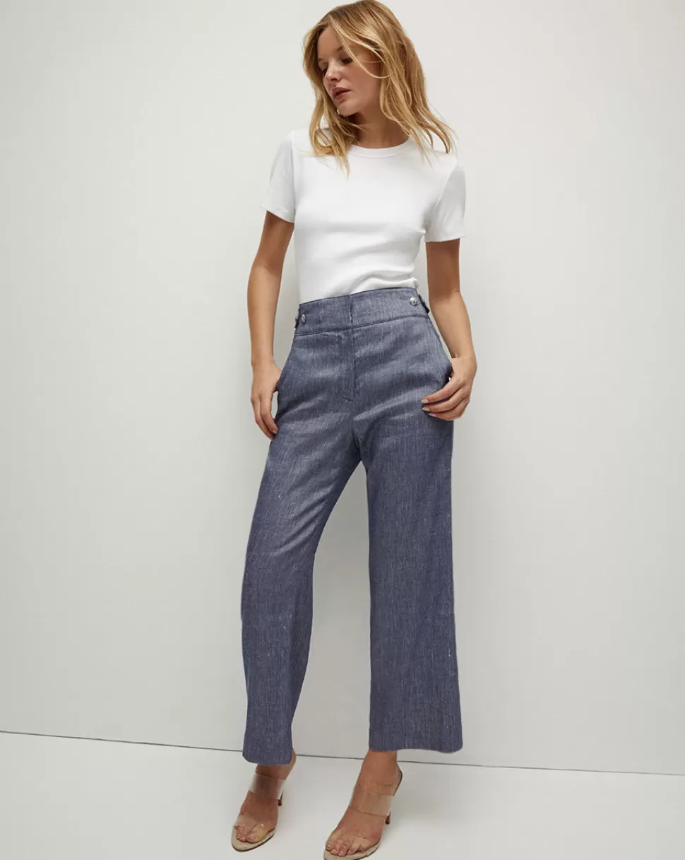 Veronica Beard Pants | Extended Sizing>Aubrie Cropped Linen Pant Blue Melange