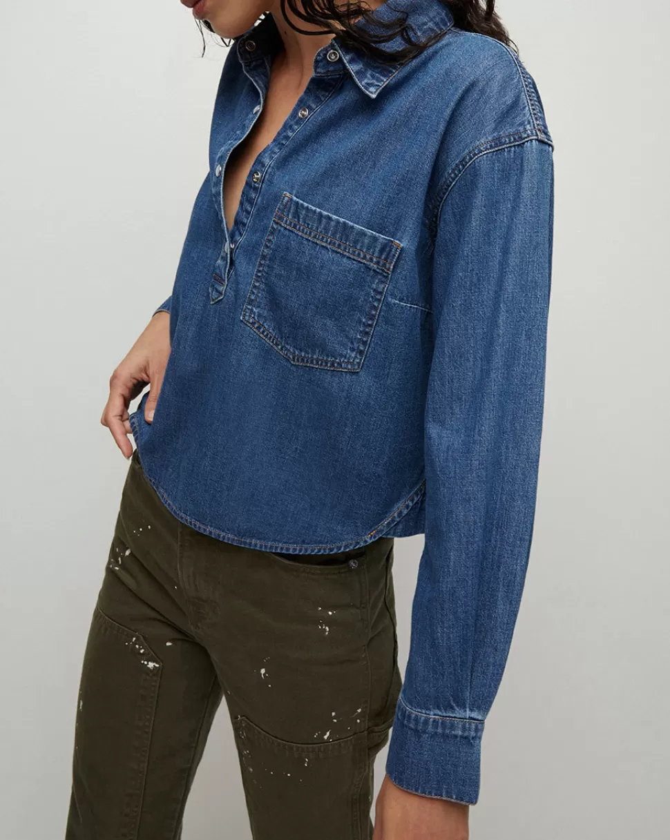 Veronica Beard Tops & Tees | Clothing>Avola Cropped Chambray Shirt Cornflower