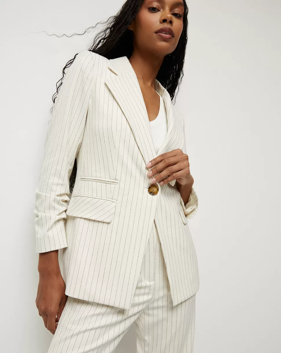 Veronica Beard Jackets & Vests | Matching Sets>Battista Pinstripe Dickey Blazer Ecru Multi