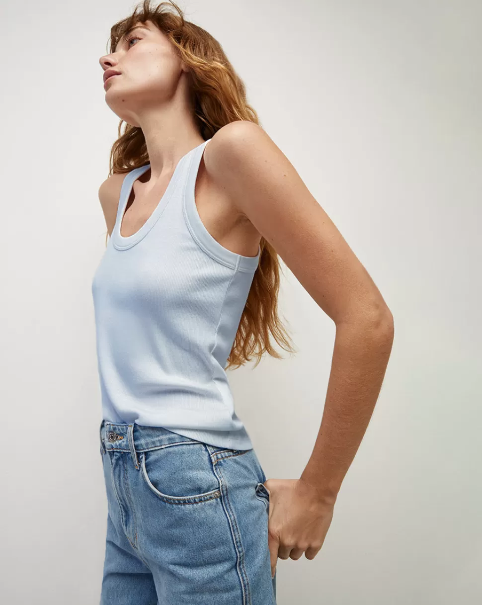 Veronica Beard Tops & Tees | Clothing>Birke Ribbed Scoop Neck Tank Top Ice Blue