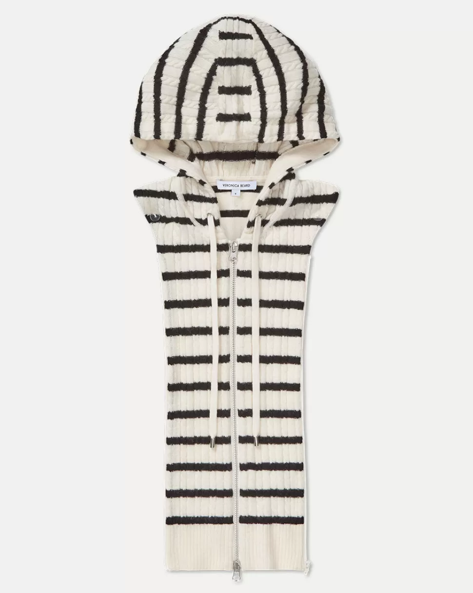 Veronica Beard Best Sellers | Clothing>Bunny Striped Cashmere Hoodie Dickey Off-White/Black