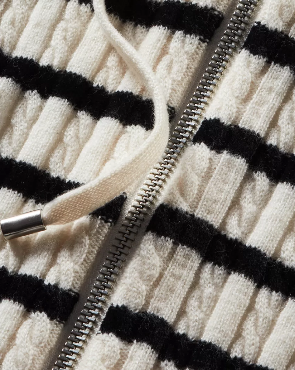 Veronica Beard Best Sellers | Clothing>Bunny Striped Cashmere Hoodie Dickey Off-White/Black