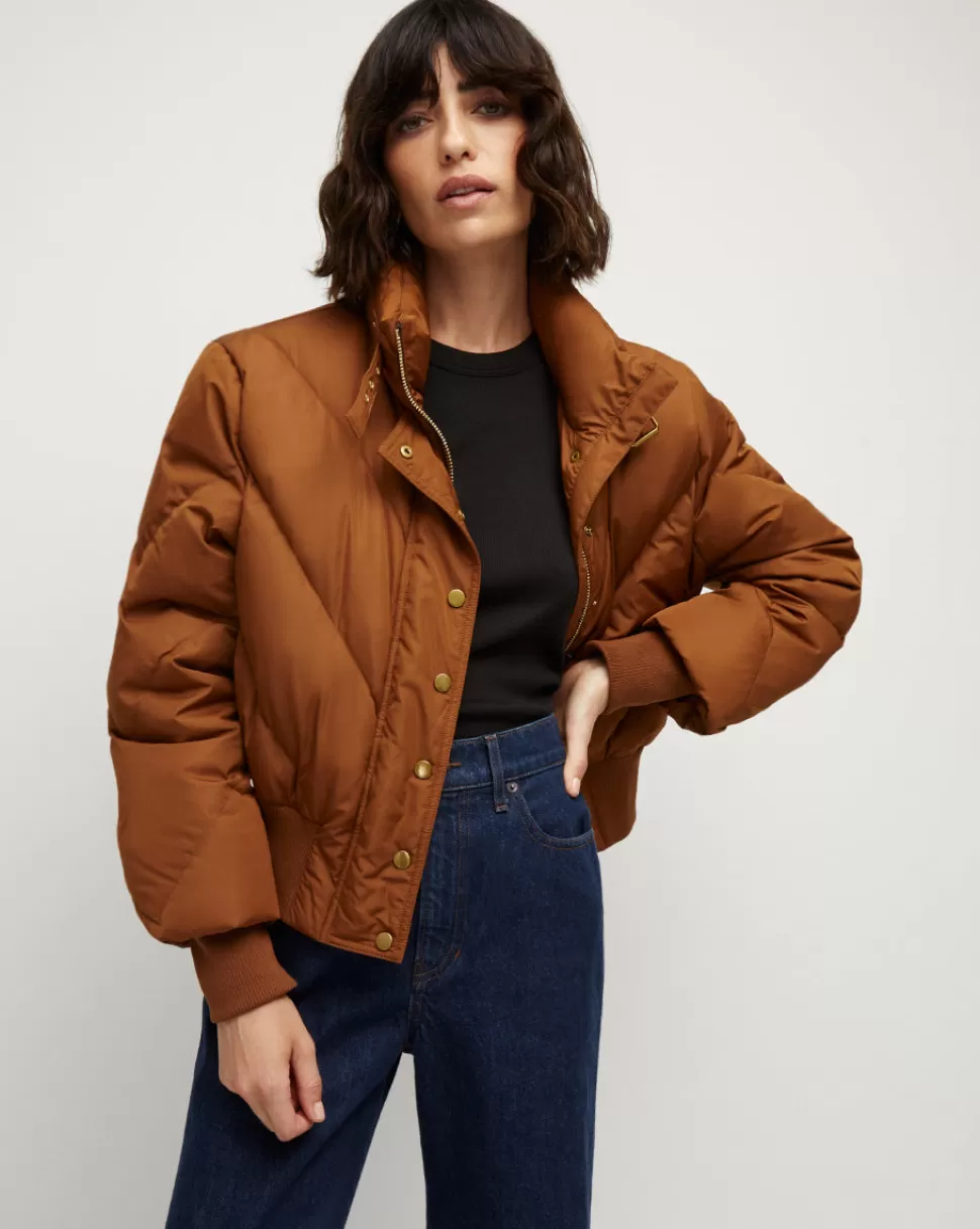 Veronica Beard Outerwear>Burdette Quilted Down Puffer Dark Ochre