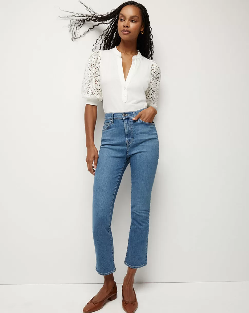 Veronica Beard Jeans | The Vacation Edit>Carly High-Rise Cropped Kick-Flare Jean Bright Lakeshore