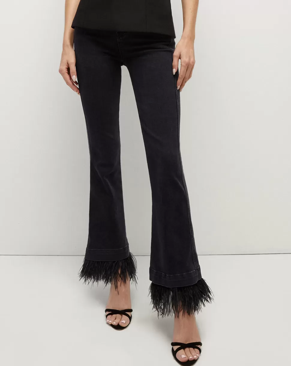 Veronica Beard Clothing | Jeans>Carson Cropped Feather Trim Jeans Washed Onyx