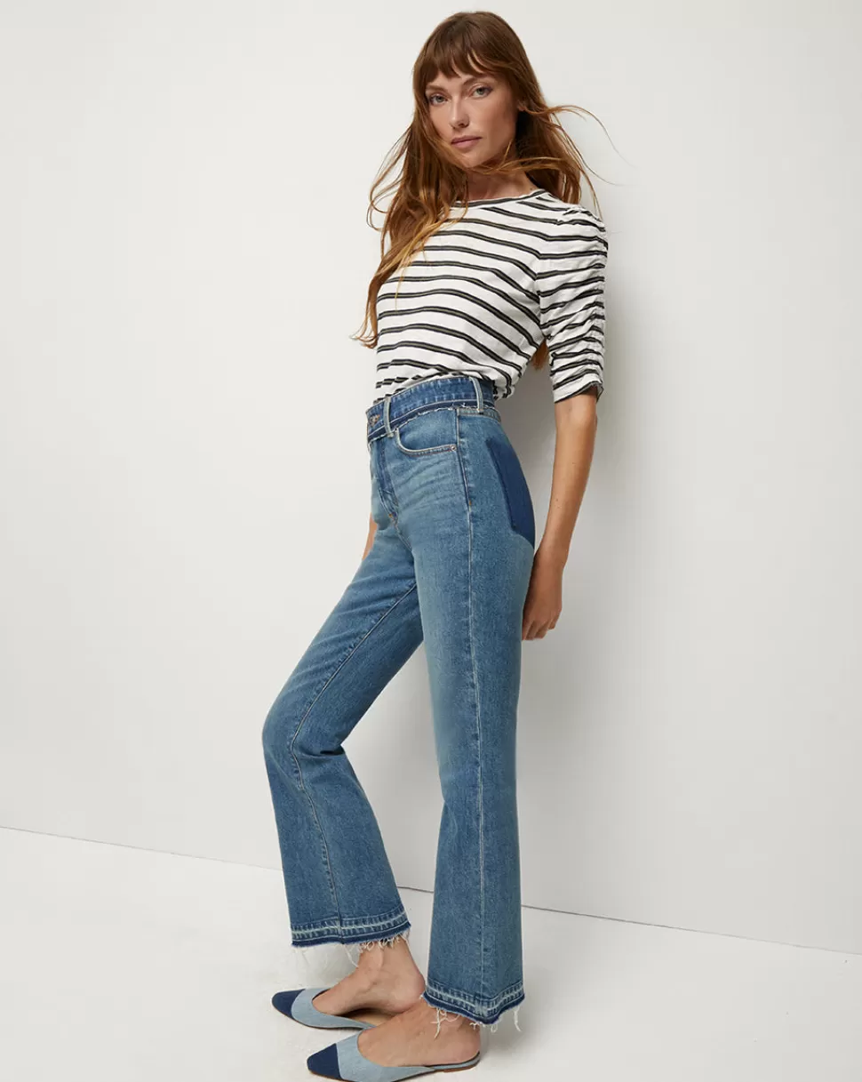 Veronica Beard Clothing | Jeans>Carson High-Rise, Kick-Flare Two-Tone Jeans Wanderer Undone