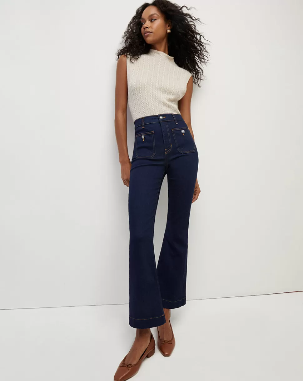 Veronica Beard Jeans>Carson High-Rise Patch Pocket Flare Jeans Oxford