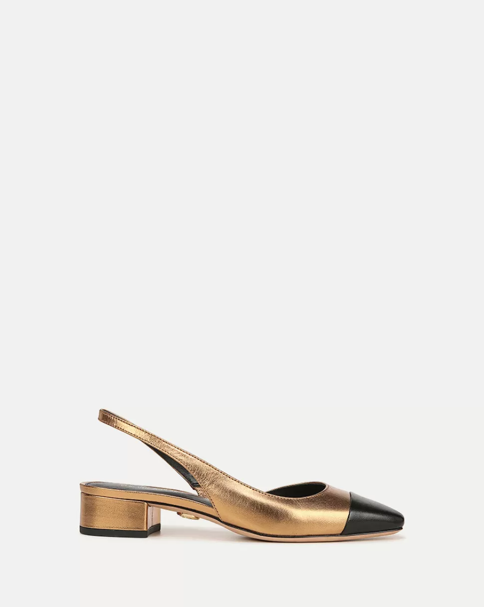 Veronica Beard Best Sellers | Shoes>Cecile Cap-Toe Leather Slingback Gold/Black