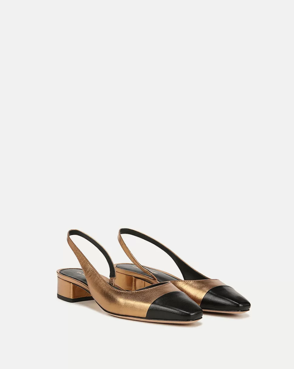 Veronica Beard Best Sellers | Shoes>Cecile Cap-Toe Leather Slingback Gold/Black