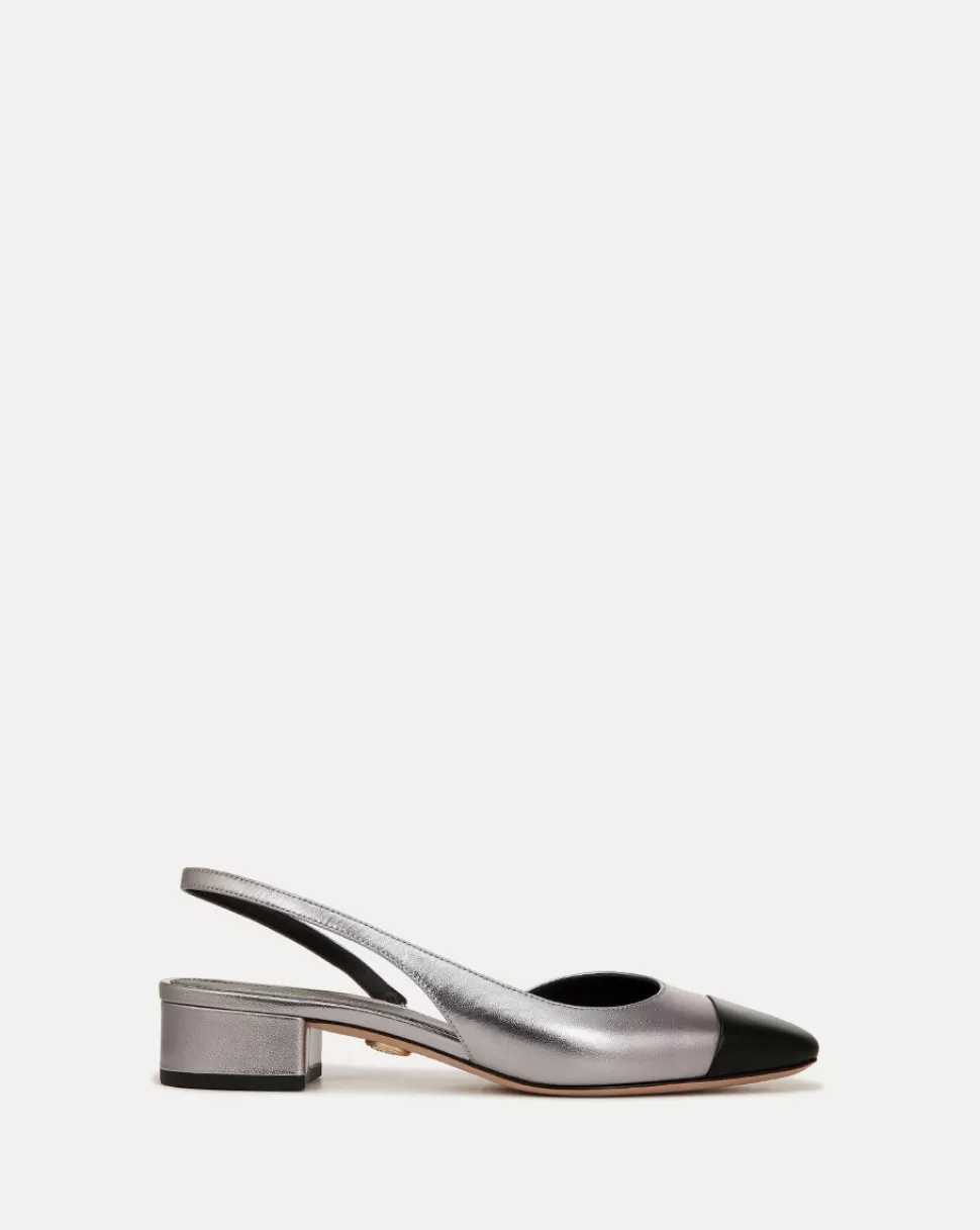 Veronica Beard Shoes | All Shoes>Cecile Leather Cap-Toe Slingback Silver/Black