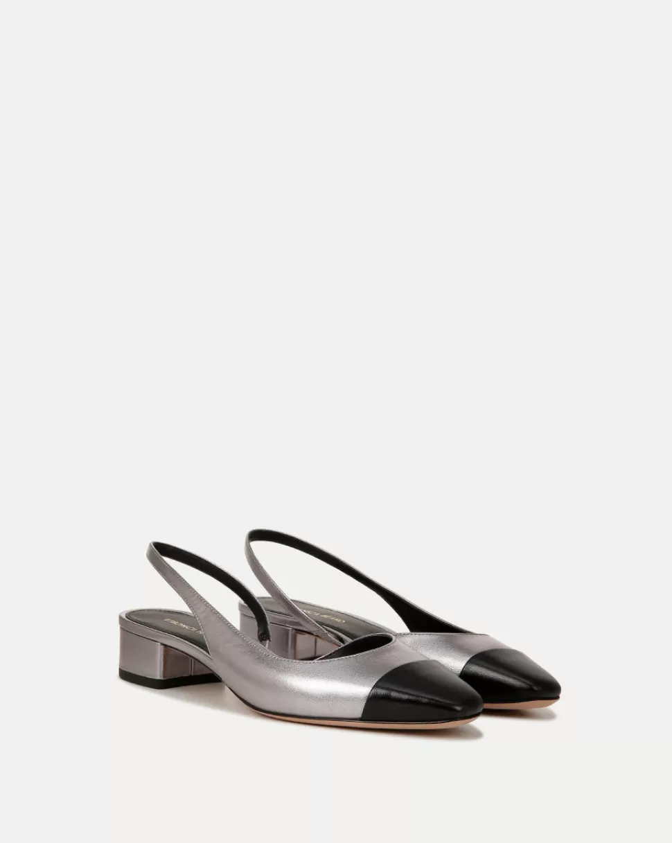 Veronica Beard Shoes | All Shoes>Cecile Leather Cap-Toe Slingback Silver/Black