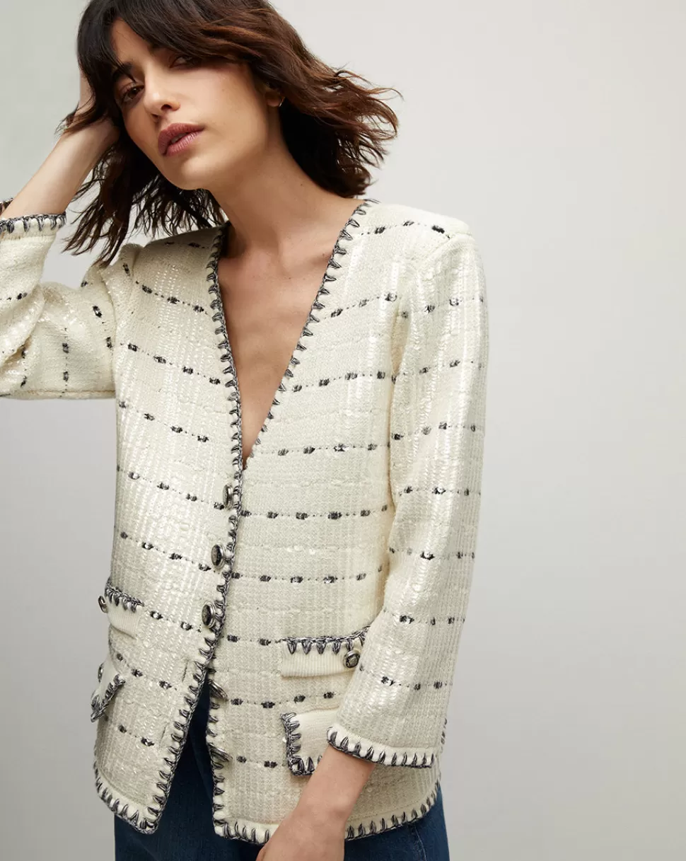 Veronica Beard Clothing | Jackets & Vests>Ceriani Knitted Sequin Jacket Off-White/Navy