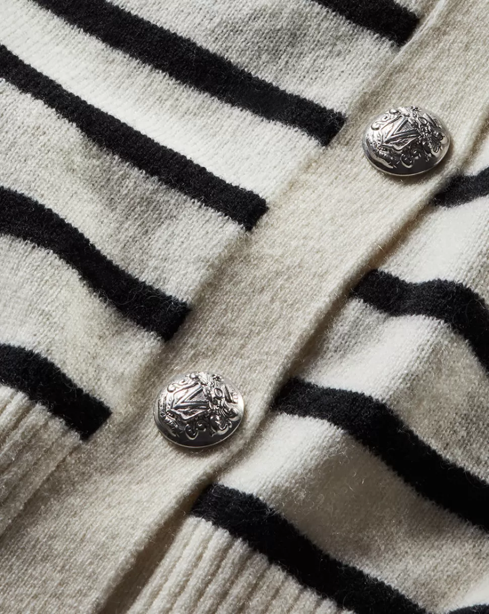 Veronica Beard Clothing | Sweaters>Cheshire Striped Collared Cashmere Cardigan Off-White/Black