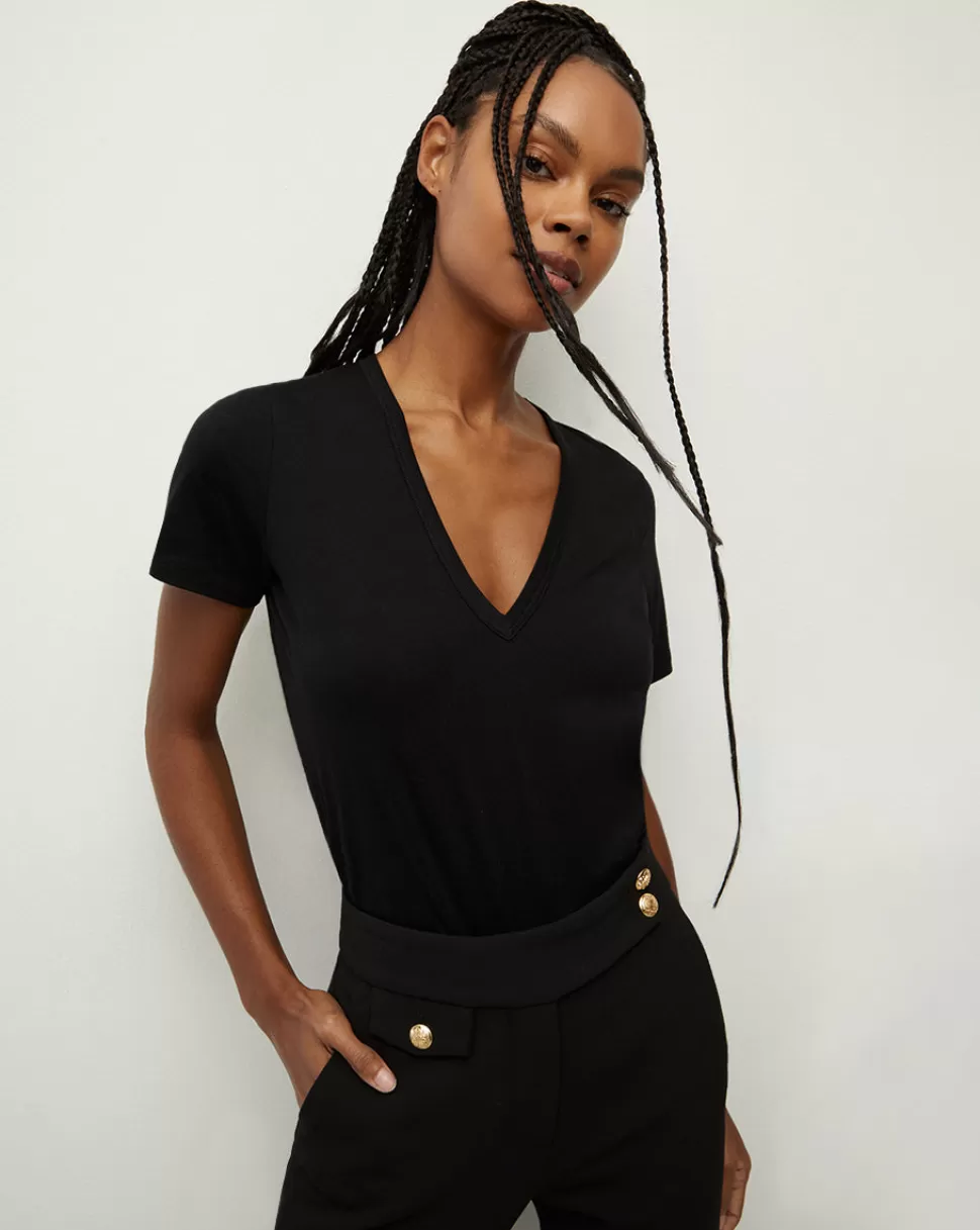 Veronica Beard Tops & Tees | Extended Sizing>Cindy V-Neck Tee Black