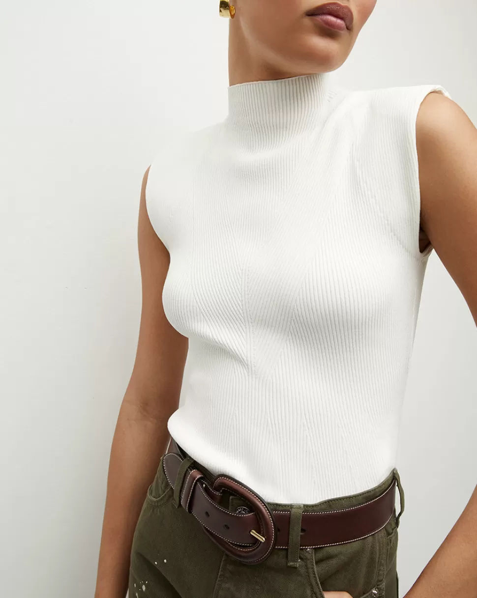 Veronica Beard Best Sellers | Clothing>Cio White Ribbed Mock-Neck Top Off-White