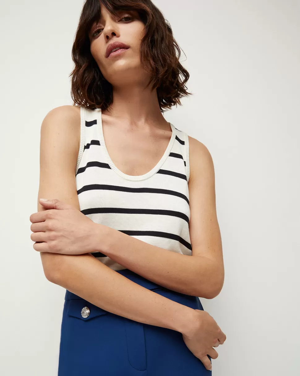 Veronica Beard Clothing | Sweaters>Conroe Black  White Striped Knit Top Off-White/Navy