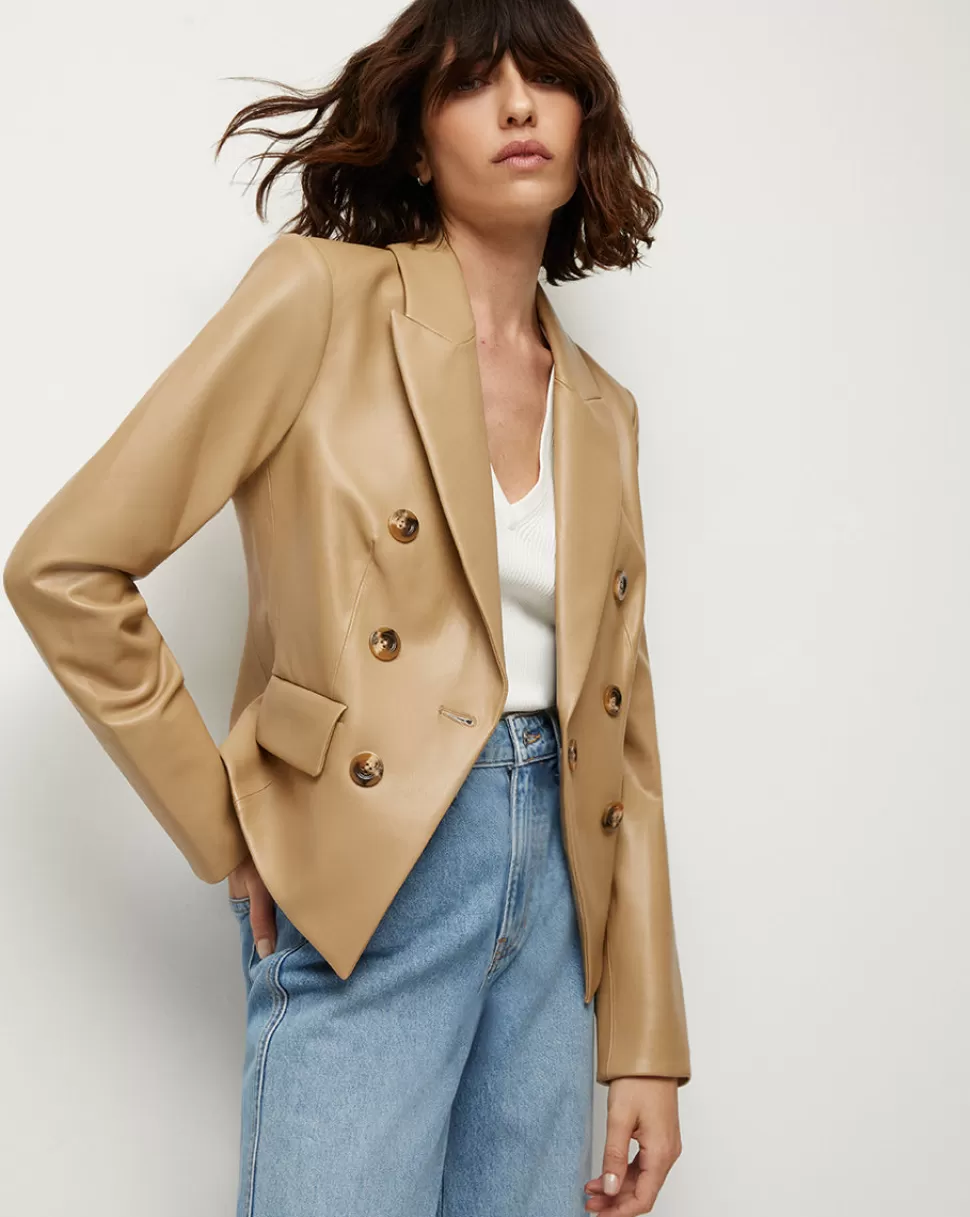 Veronica Beard Best Sellers | Jackets & Vests>Cooke Vegan Leather Dickey Jacket Khaki