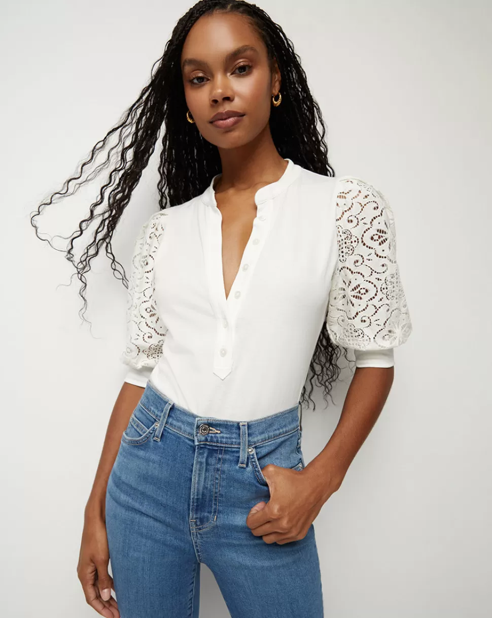 Veronica Beard Tops & Tees | Clothing>Coralee Lace Puff-Sleeve Top Off-White