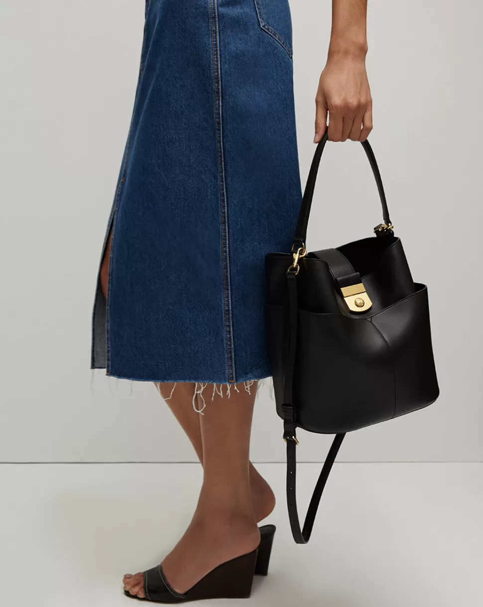 Veronica Beard Handbags | The Veronicas’ Favorites>Crest Lock Leather Bucket Bag Black