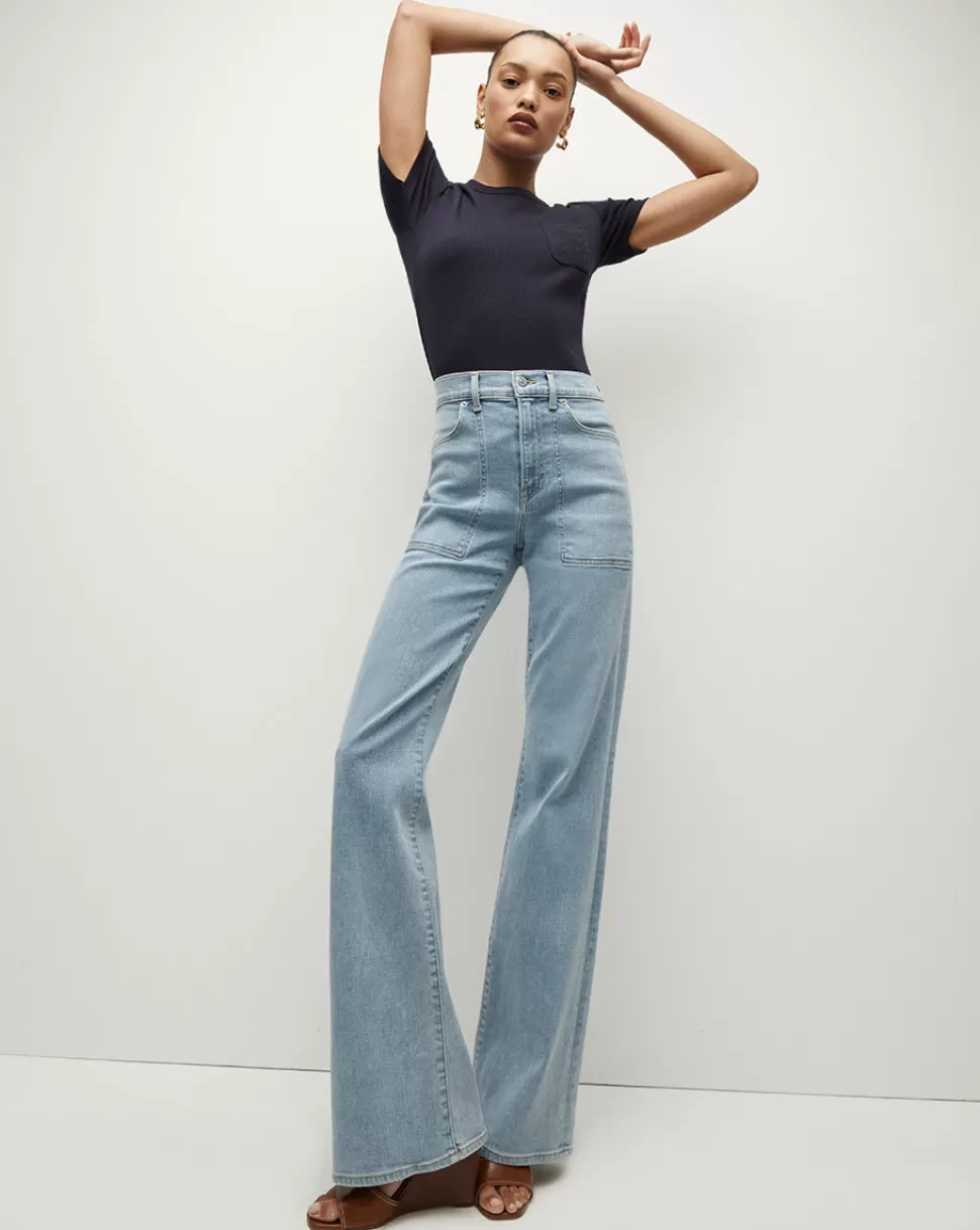 Veronica Beard Jeans>Crosbie Slim Wide Leg Pebblestone Light