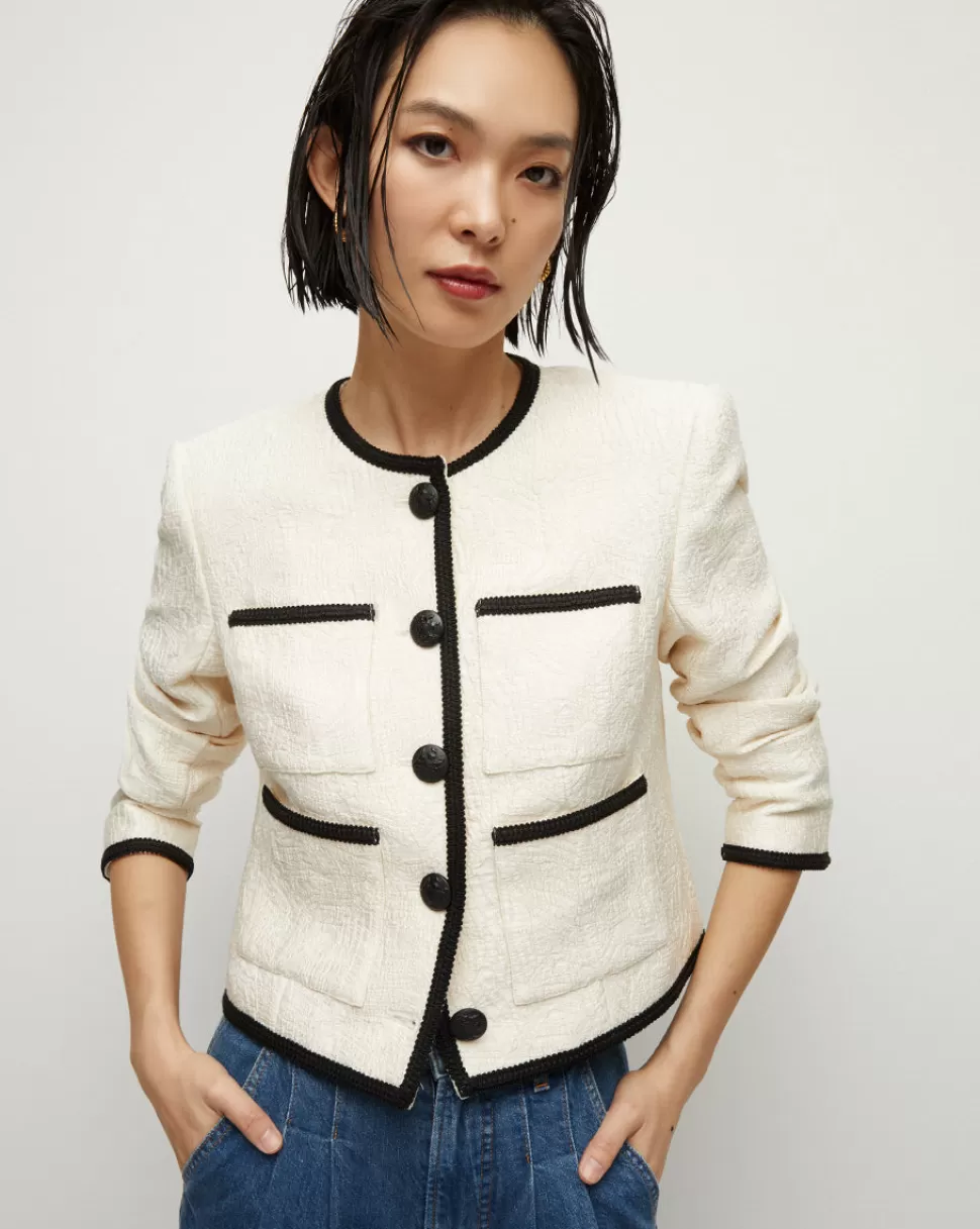 Veronica Beard Best Sellers | Clothing>Darla Contrast-Piping Jacquard Jacket Ecru