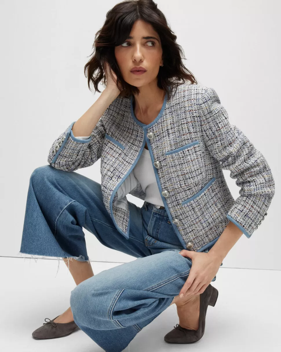 Veronica Beard Clothing | Jackets & Vests>Darla Contrast-Trim Tweed Jacket Blue Multi