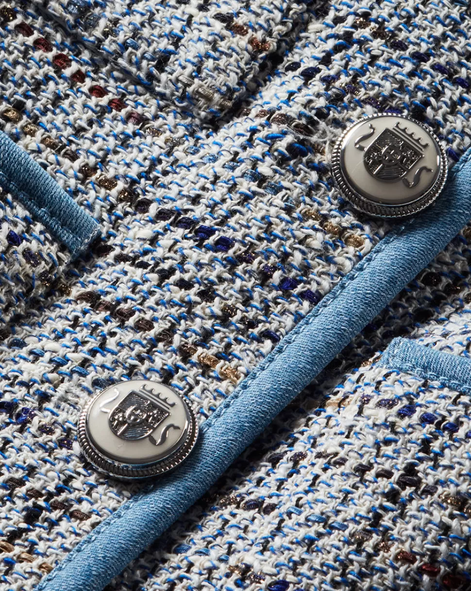 Veronica Beard Clothing | Jackets & Vests>Darla Contrast-Trim Tweed Jacket Blue Multi