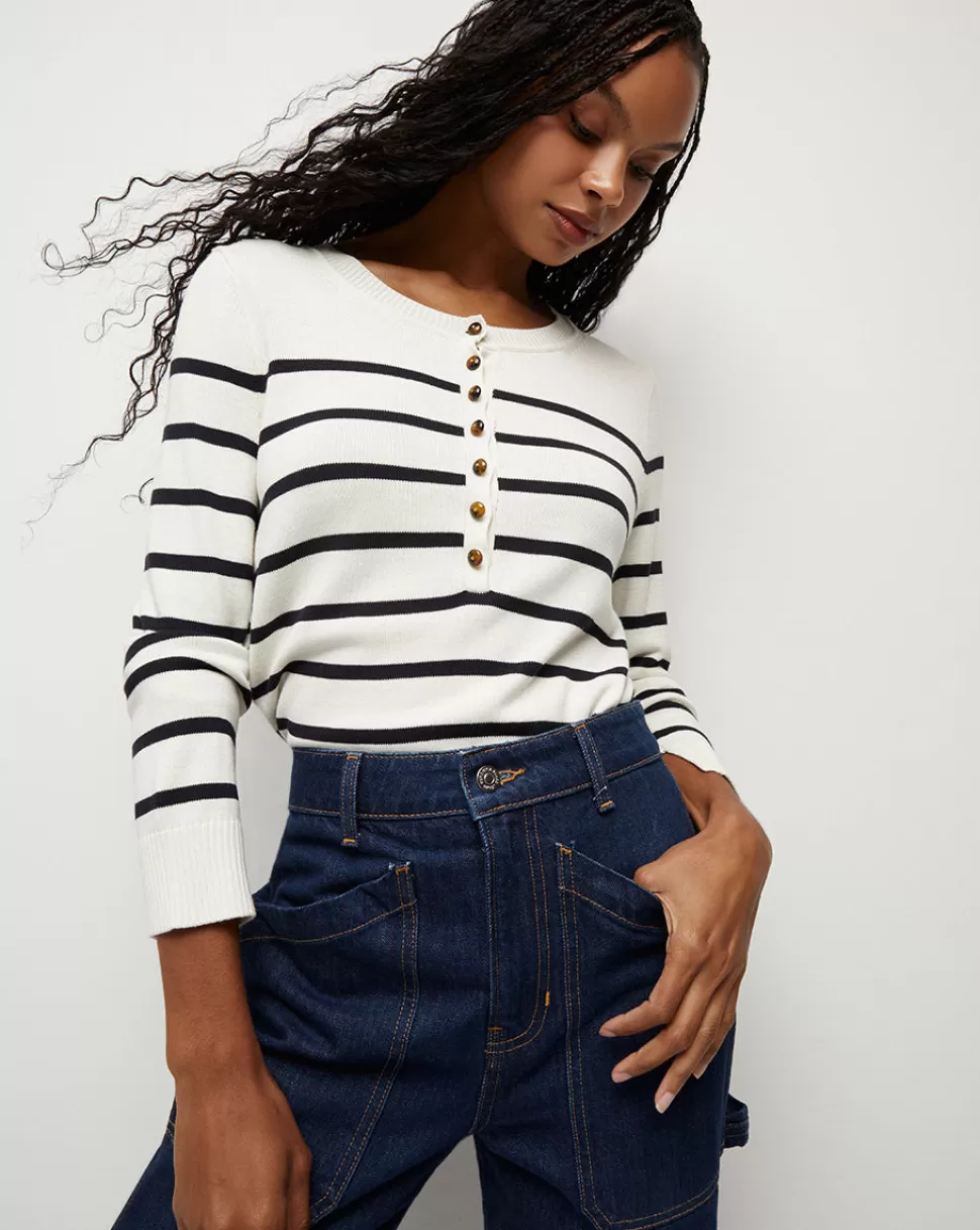 Veronica Beard Tops & Tees | Best Sellers>Dianora Crew Neck Stripe Knit Top Off-White/Navy
