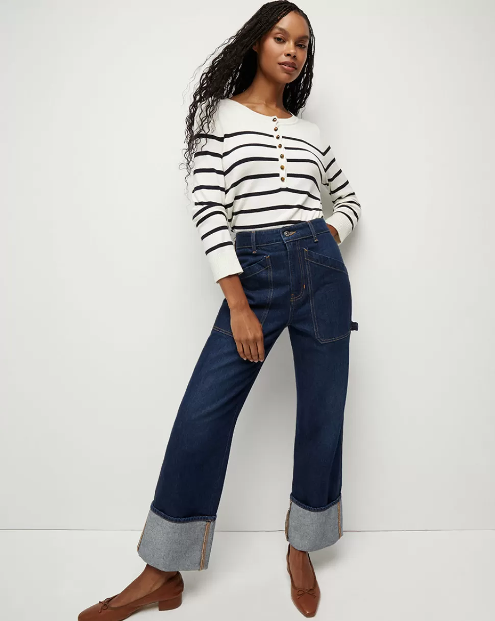 Veronica Beard Tops & Tees | Best Sellers>Dianora Crew Neck Stripe Knit Top Off-White/Navy