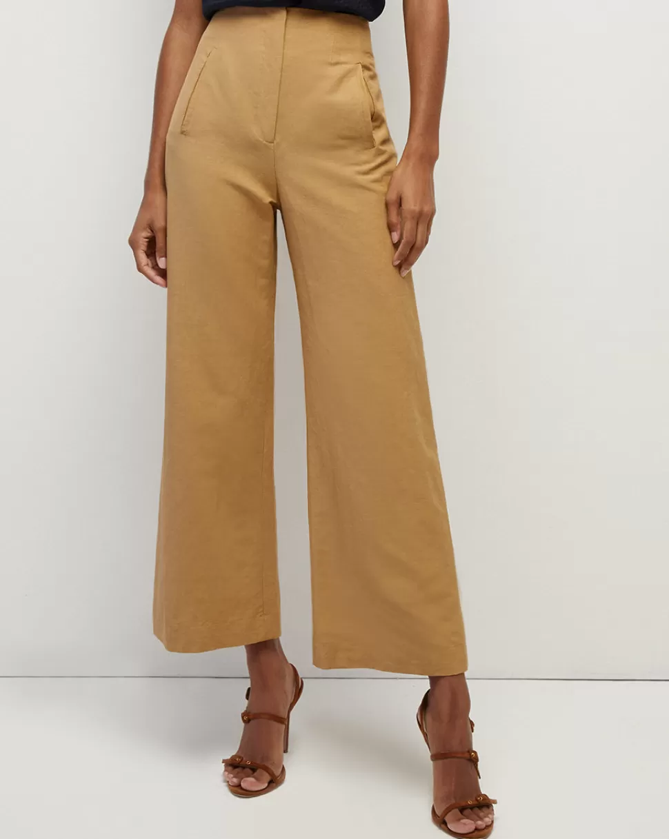 Veronica Beard Pants | Matching Sets>Dova Linen-Blend Wide-Leg Pant Khaki