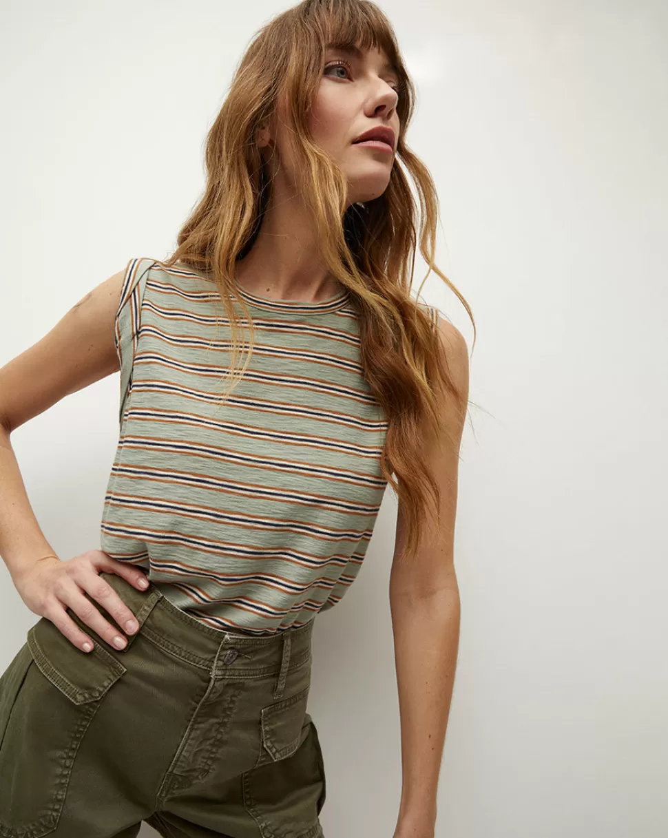 Veronica Beard Tops & Tees | Clothing>Dree Striped Muscle Tank Top Sage Multi