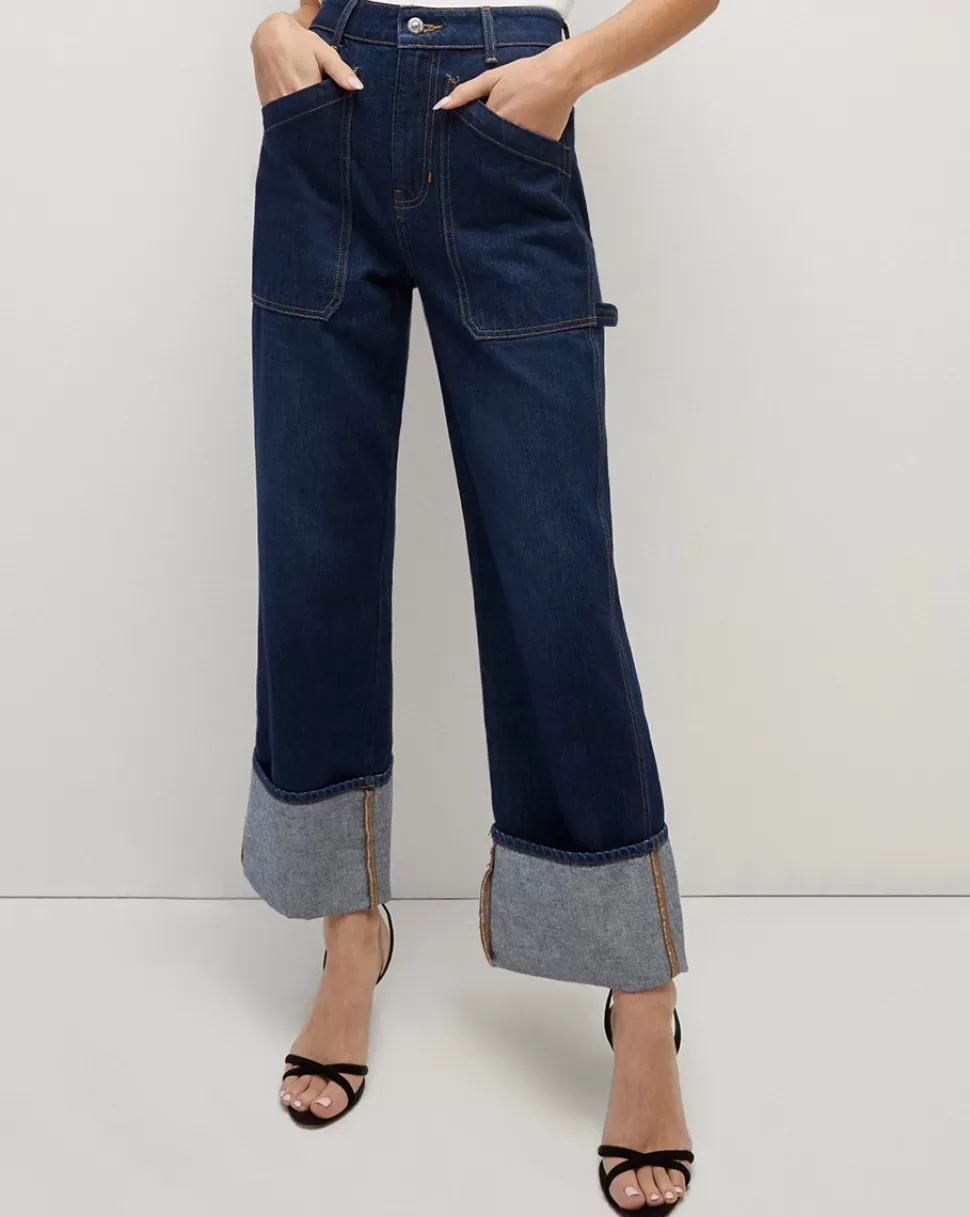 Veronica Beard Best Sellers | Jeans>Dylan Cuffed Straight-Leg Patch Pocket Jean Dusted Oxford