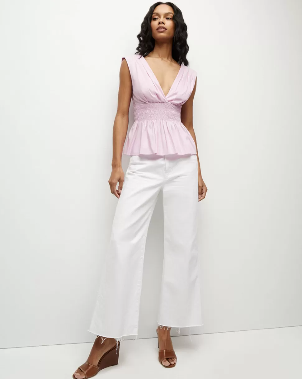 Veronica Beard Tops & Tees | Clothing>Evra Deep-V Neck Ruffle-Peplum Top Barely Orchid