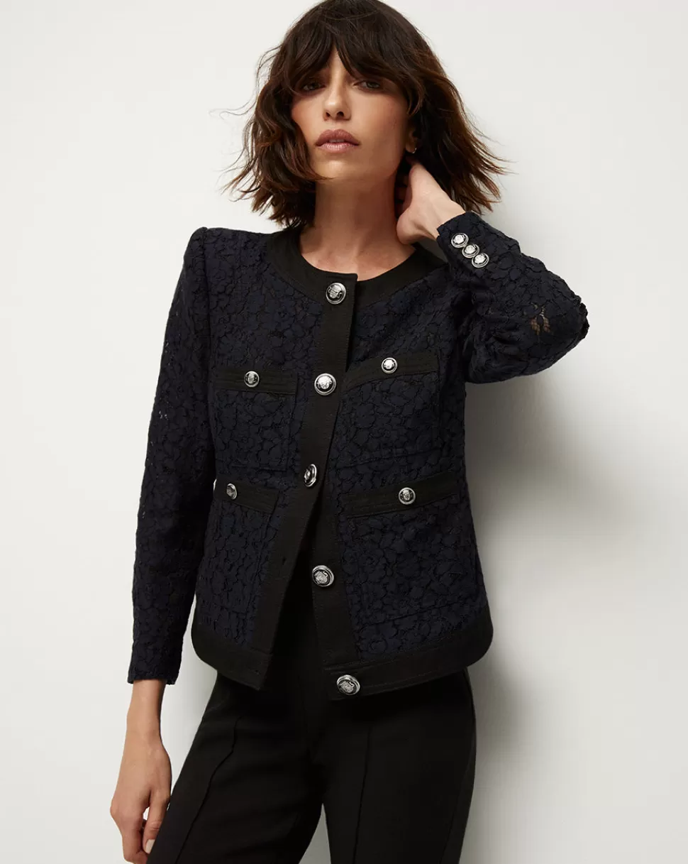 Veronica Beard Best Sellers | Clothing>Ferazia Corded Lace Jacket Marine/Black