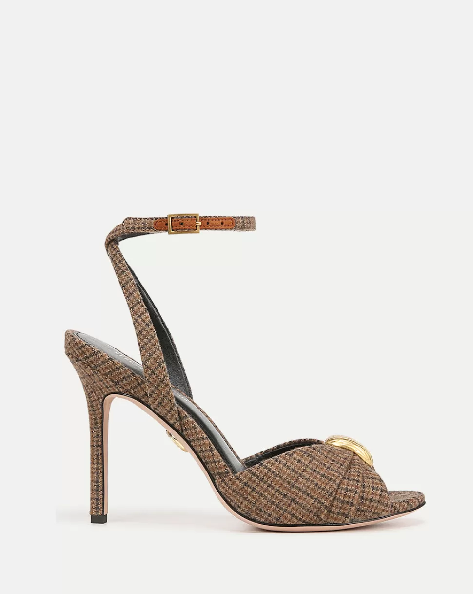 Veronica Beard Shoes | All Shoes>Genevieve Peep-Toe Checked Sandal Caramel