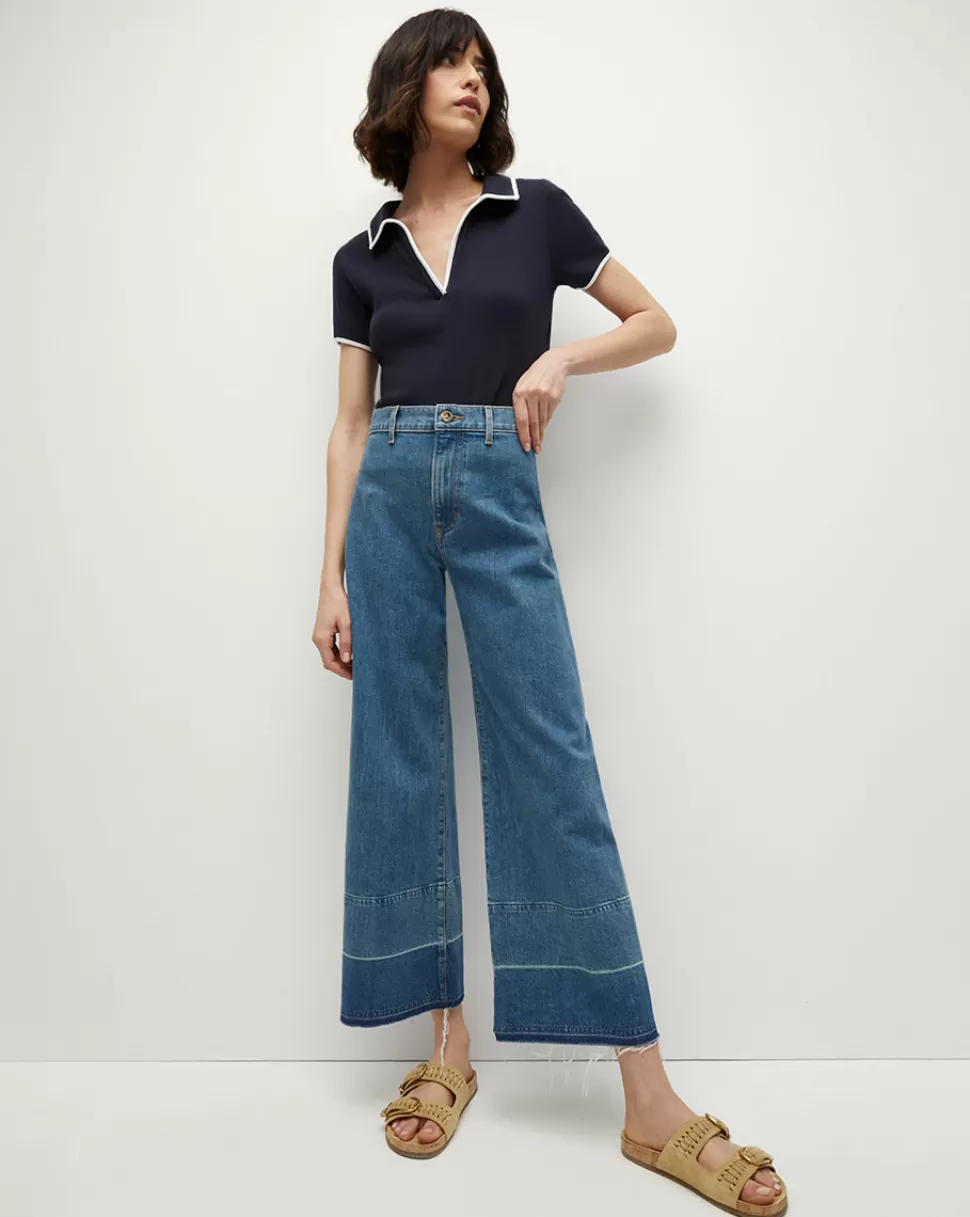 Veronica Beard Jeans>Grant Wide-Leg Crop Jean Globetrotter Moon