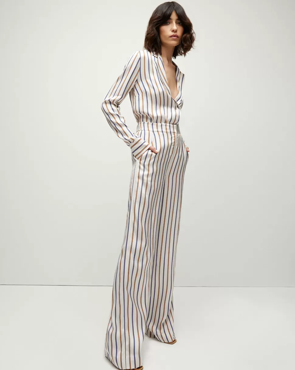 Veronica Beard Clothing | Pants>Grigore High-Waist Striped Wide-Leg Pant Sand/Slate Blue