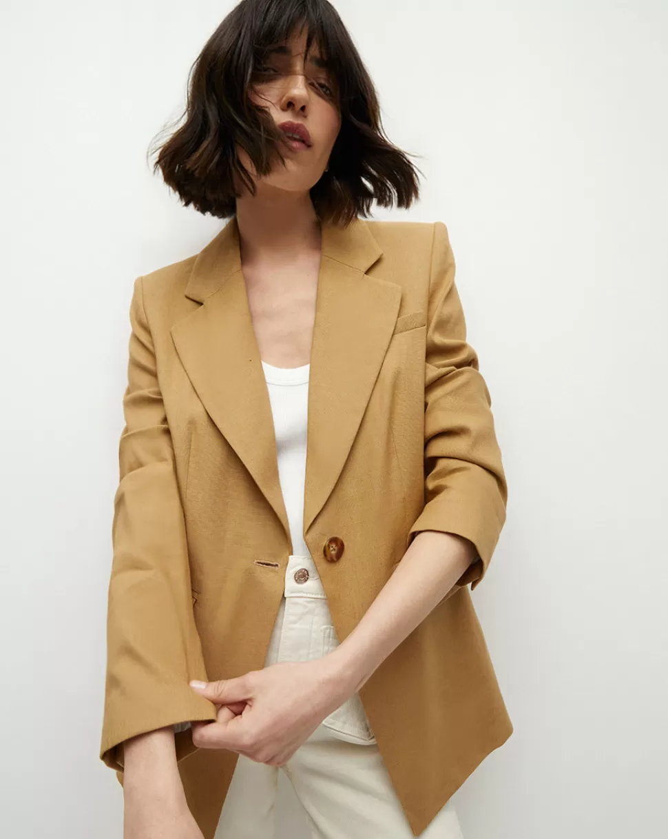 Veronica Beard Clothing | Jackets & Vests>Hayward Khaki Linen Jacket Desert Khaki