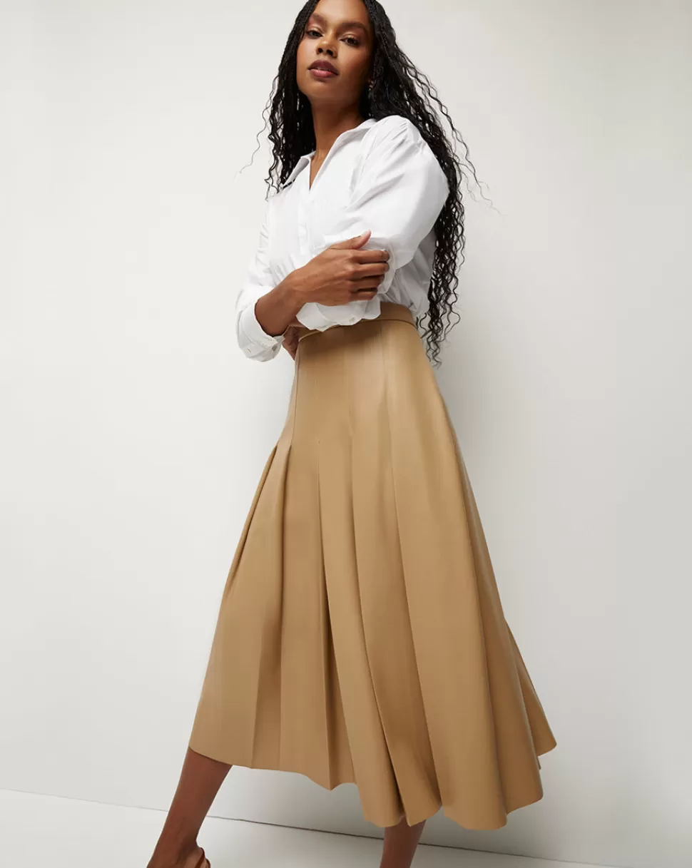 Veronica Beard Best Sellers | Skirts & Shorts>Herson Pleated Vegan Leather Midi Skirt Khaki