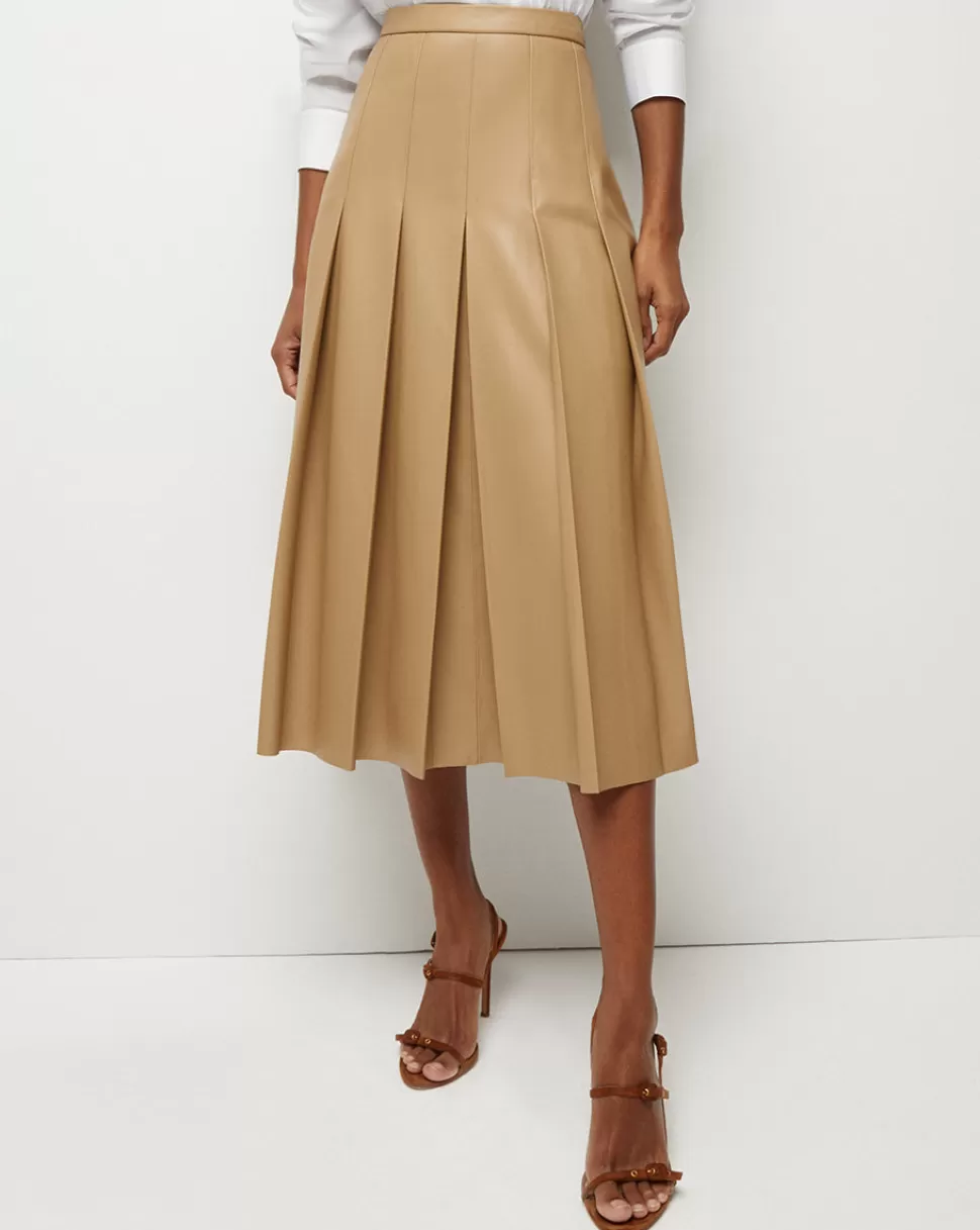 Veronica Beard Best Sellers | Skirts & Shorts>Herson Pleated Vegan Leather Midi Skirt Khaki